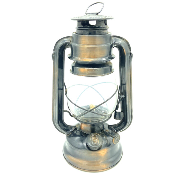 Vintage metal Oil Lantern 10" tall HM102 Copper Black Paraffin Use Only - Picture 1 of 12